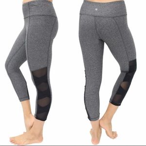 RBX gray black sheer mesh crisscross cut out cropped workout leggings size small